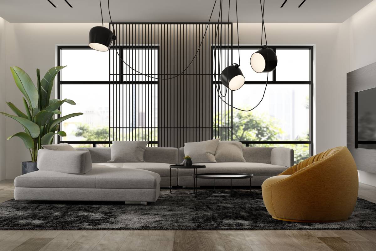 Minimalist Interior of modern living room 3D rendering