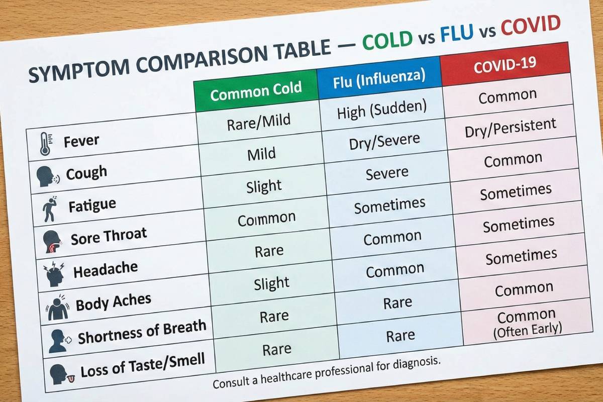symptom comparison table COVID
