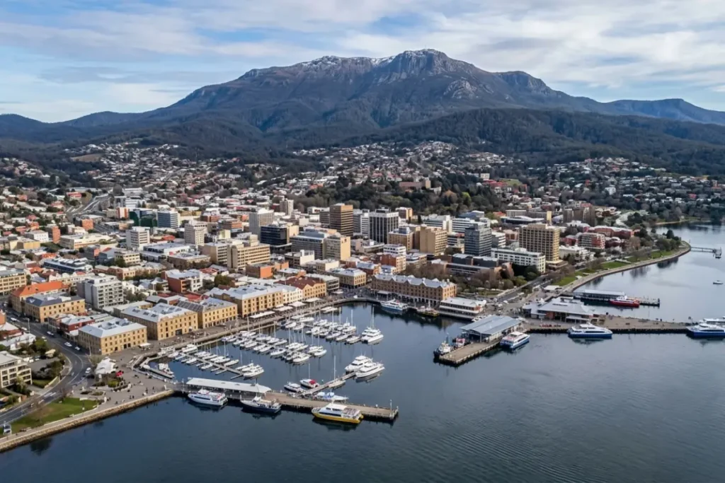 Aerial view of Hobart waterfront