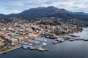 Aerial view of Hobart waterfront