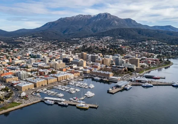Aerial view of Hobart waterfront