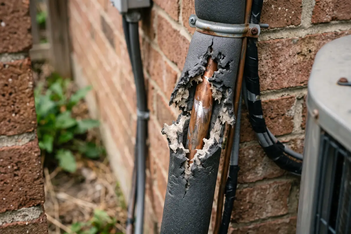 Rat gnaw marks on air conditioner pipe insulation